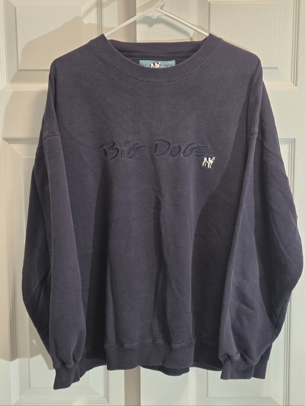 Vintage 90s Big Dogs Navy Pullover Sweatshirt with Embroidered Logo - Size Large